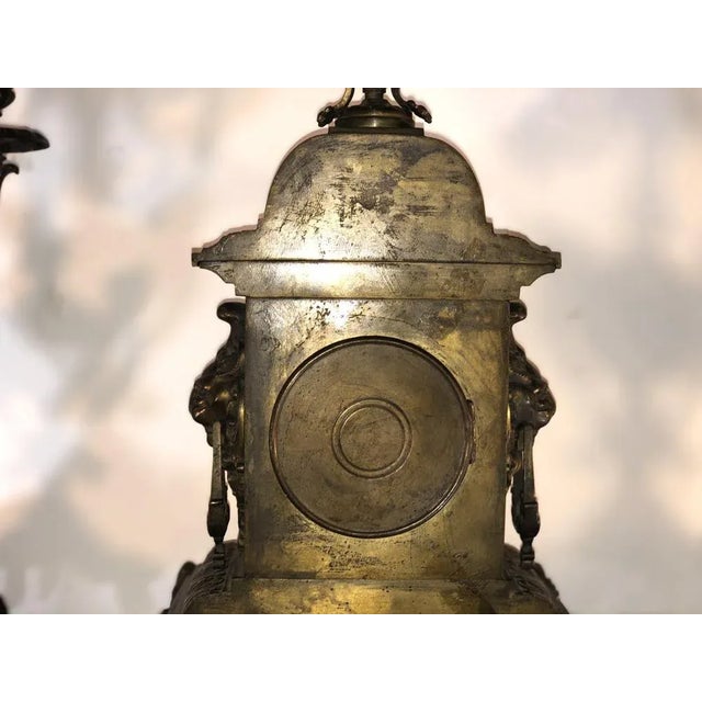French Mantel Clock with Candlesticks in Bronze, 1880s, Set of 3 For Sale - Image 16 of 17
