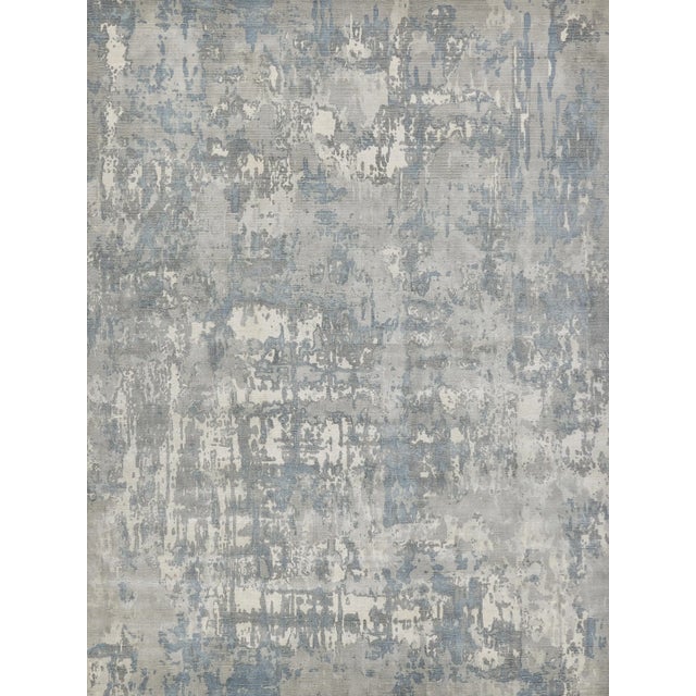 Exquisite Rugs Murano Handmade New Zealand Wool & Bamboo Silk Silver/Blue Rug-9'X12' For Sale