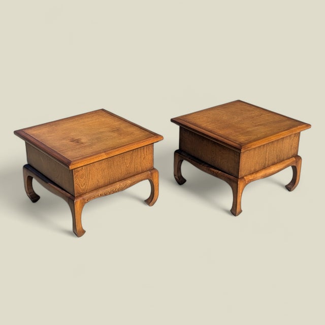 1960s Pair of Mid-Century Solid Wood Chinoiserie Nightstands For Sale - Image 5 of 16