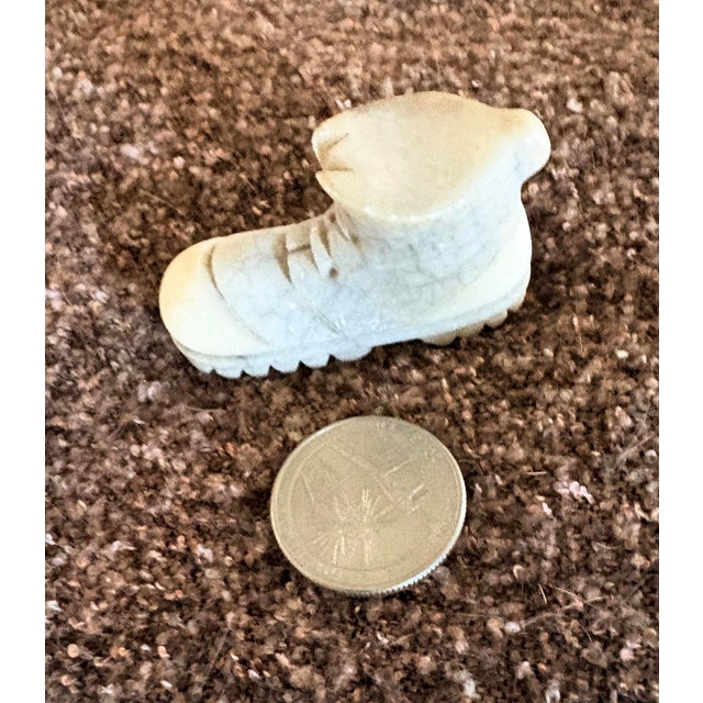 1980s Miniature Hand Carved Marble/Alabster Man’s Work Boot, 1.25” H For Sale - Image 5 of 8