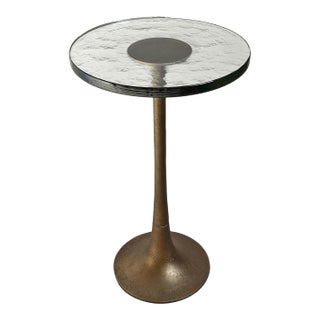 Mid-Century Style Bronze Thick Glass Side Table For Sale