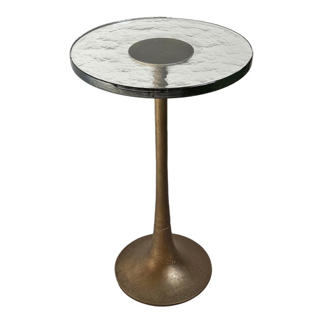 Mid-Century Style Bronze Thick Glass Side Table For Sale