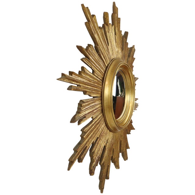 Glass Large Sunburst Gold Leaf Sun Mirror by Deknudt, 1960s For Sale - Image 7 of 18