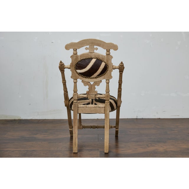 Cream English 1880s Aesthetic Movement Carved Oak Chair with Zebra Upholstery For Sale - Image 8 of 12