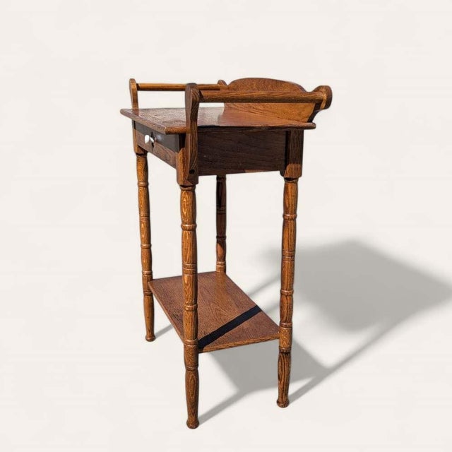 Antique Oak Washstand With Drawer, Shelf and Towel Rail, 19th Century For Sale - Image 11 of 17