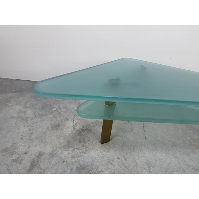 Italian Postmodern Geometric Triangular Glass and Brass Coffee Table For Sale In Miami - Image 6 of 12