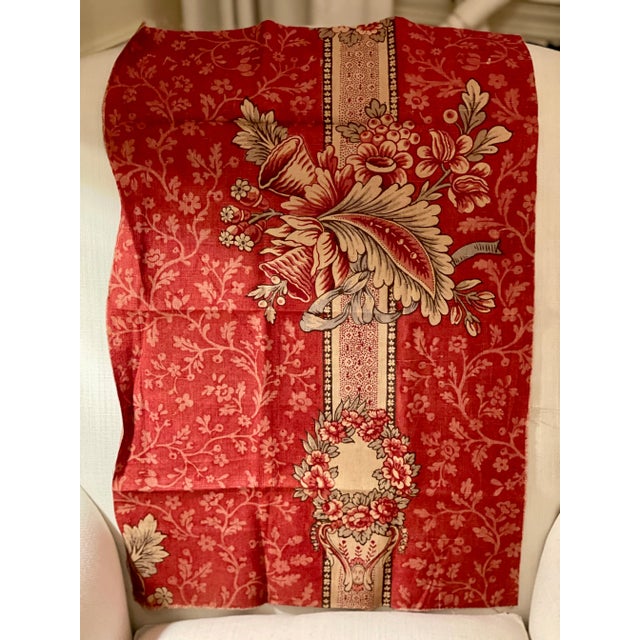 Beautiful sample panel 19th century French printed linen fabric with paper label Would be beautiful as a pillow or framed...