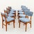 A delightfully dainty set of eight solid teak dining chairs, made in Denmark in the 1960s and newly reupholstered in a...