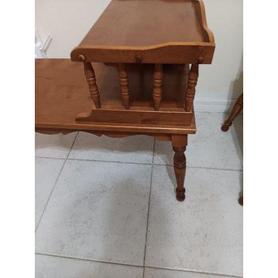 1960s Vintage Step End Table 2 Tier Mid Century Modern Retro Brown Set of 2 For Sale - Image 5 of 8