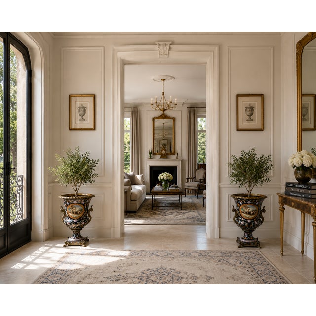 Antique French Porcelain and Brass Mounted Jardinière Urns, 1880, Set of 2 For Sale - Image 16 of 17