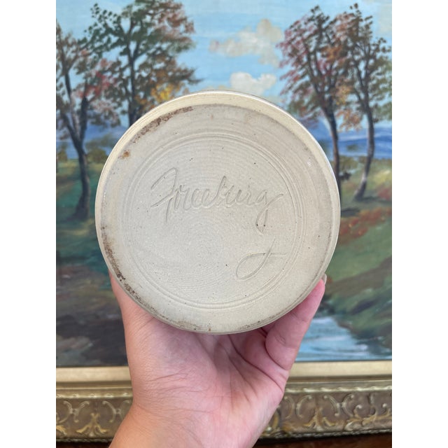 1970s Signed Studio Pottery Stoneware Vessel by Freeburg With Embossed Medallion For Sale - Image 9 of 9