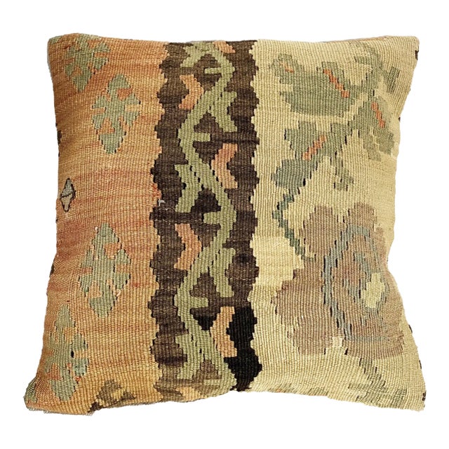 Vintage Tribal Konya Kilim Pillow Cover 16 by 16" For Sale