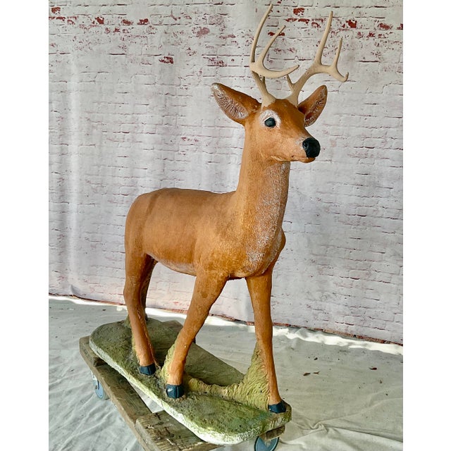 Life-Size Cast Concrete Deer Sculpture, Rustic Garden Accent For Sale - Image 4 of 8