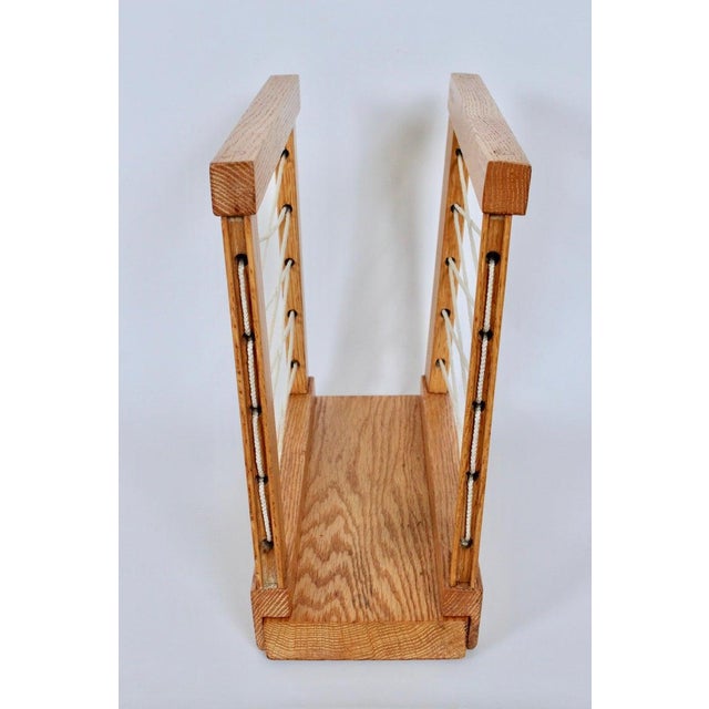 Hand Crafted Solid Oak and Cord Magazine Rack, Circa 1950 For Sale - Image 9 of 12