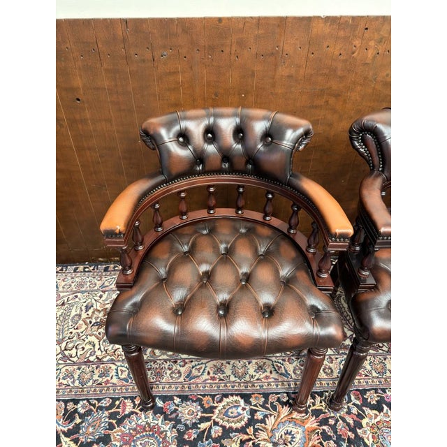 Wood English Chesterfield Chairs, Set of 6 For Sale - Image 7 of 18