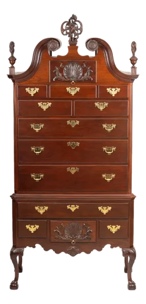 Late 20th Century Baker Colonial Williamsburg Collection Chippendale Mahogany Highboy "Rare"