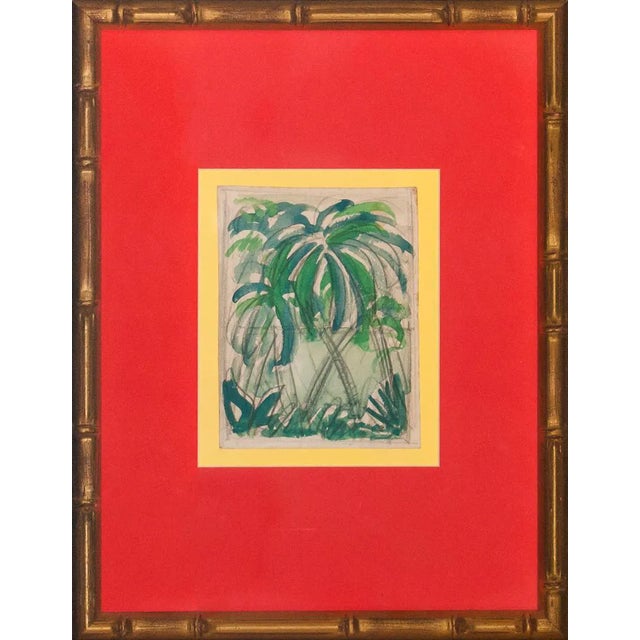 1950s "Grove of Palms" Watercolor For Sale