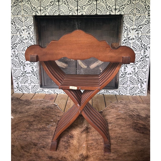 Traditional Antique Savonarola-Style Folding Wood Chair With Figural Armrests For Sale - Image 3 of 4
