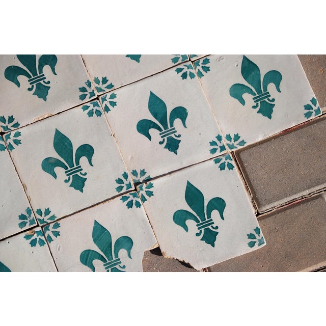 19th Century Antique 19th Century Portuguese Heraldic Motif Tiles With Teal Fleur-De-Lis Set of 28 For Sale - Image 5 of 14