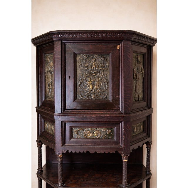 Late 19th Century Late 19th Century Gothic Revival Oak Cabinet With Repoussé Medieval Figural Panels For Sale - Image 5 of 7