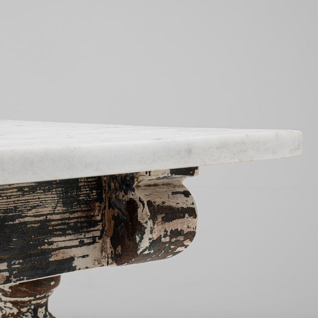 1900s French Wood Patinated Table With Marble Top on Iron Base For Sale - Image 10 of 11