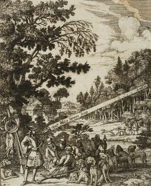 J. Meyer, After the Hunt With a Pack of Hounds, 17th-Century, Etching