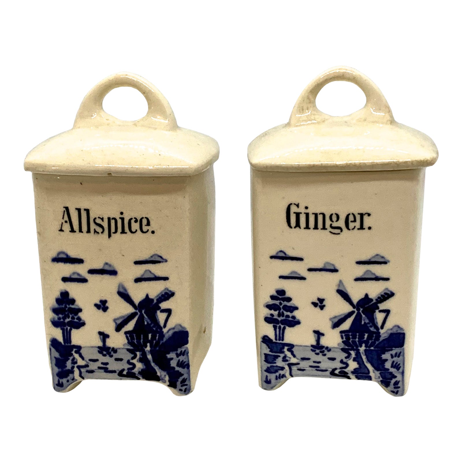 Jars & Containers Vintage spice jars in French porcelain landscape d