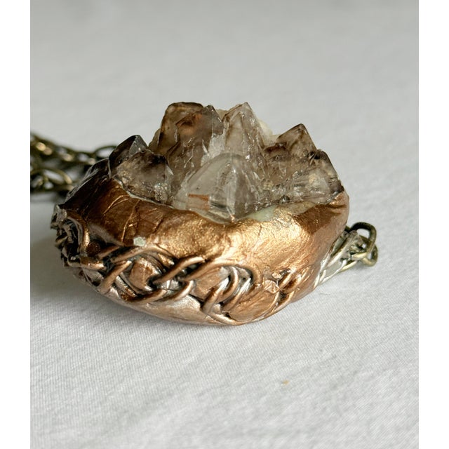 Vintage Artisan Smoky Quartz Mixed Media Statement Necklace For Sale - Image 12 of 16