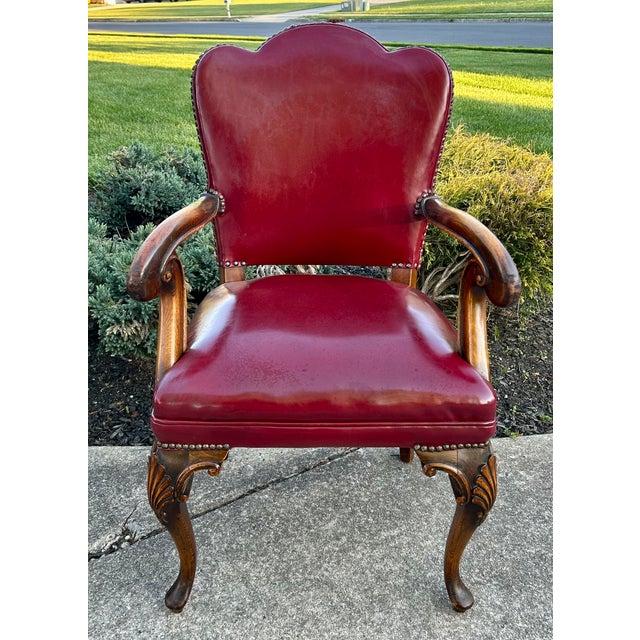 Vtg. Carved Wood English Regency Style Library Chair For Sale - Image 9 of 12