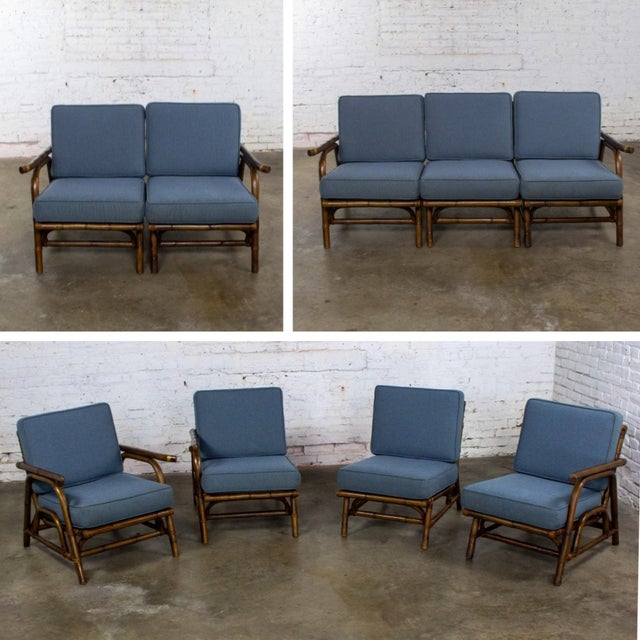 Mid-20th Century Tropical or Coastal Style Rattan 3 Piece Sofa and Lounge Chair by Calif Asia, a Set For Sale - Image 6 of 18