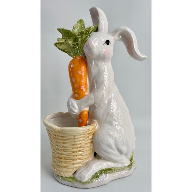 English Tall Standing Ceramic Easter Bunny Rabbit Vase For Sale - Image 3 of 11