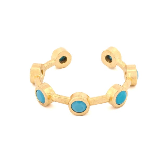Minimalist Turquoise Stone & Gold Stackable Adjustable Ring, Size 4 For Sale In Miami - Image 6 of 6