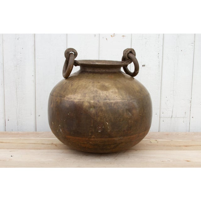 Metal Antique Brass Rounded Kitchen Pot For Sale - Image 7 of 11