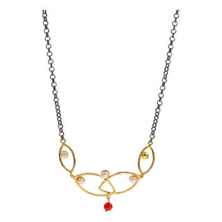 Goddess Balance Pearl & Ruby Red Necklace For Sale