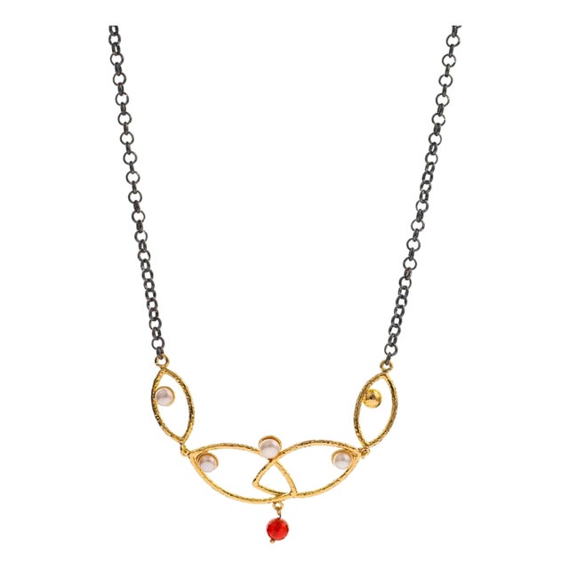 Goddess Balance Pearl & Ruby Red Necklace For Sale