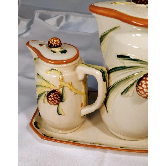 Cream Vintage Pinecone Pottery Pitcher Set For Sale - Image 8 of 13