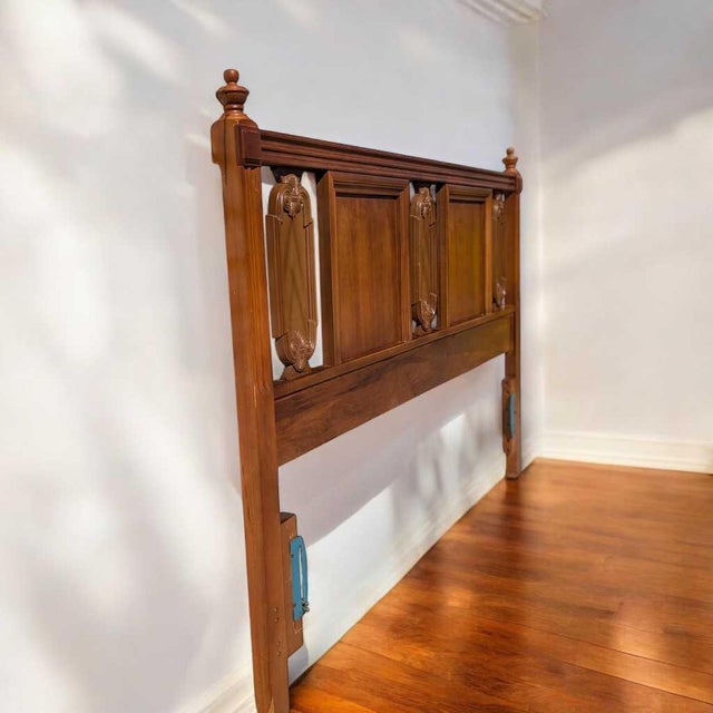 1960s Mid-Century Carved Wood Full-Size Headboard For Sale In Los Angeles - Image 6 of 14
