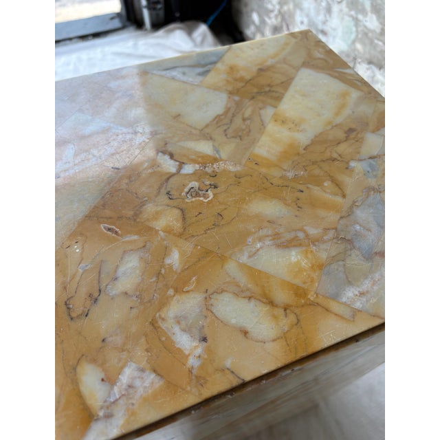 Stone Antique Golden Stone Mosaic Pedestal With Geometric Inlay For Sale - Image 7 of 10