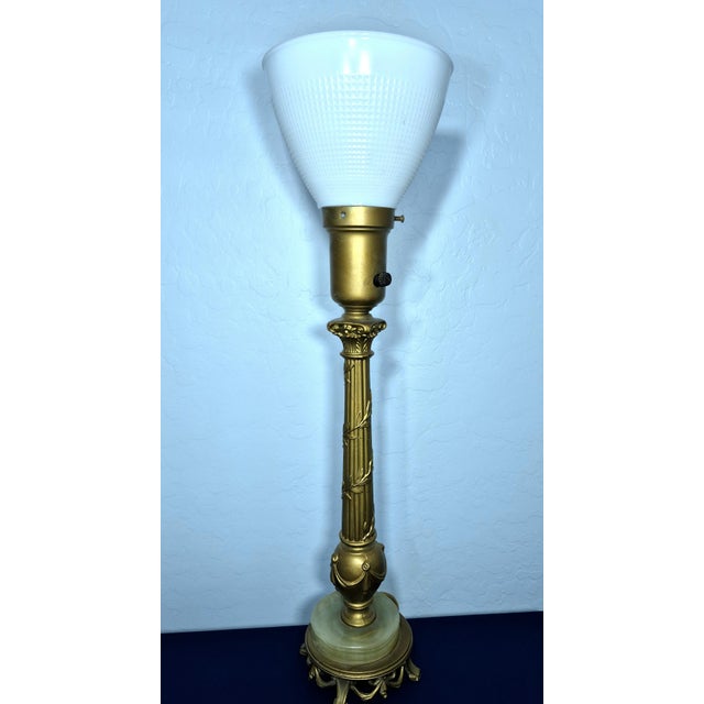 Vintage Neoclassical Rembrandt Brass & Onyx Torchiere Table Lamp For Sale - Image 11 of 11