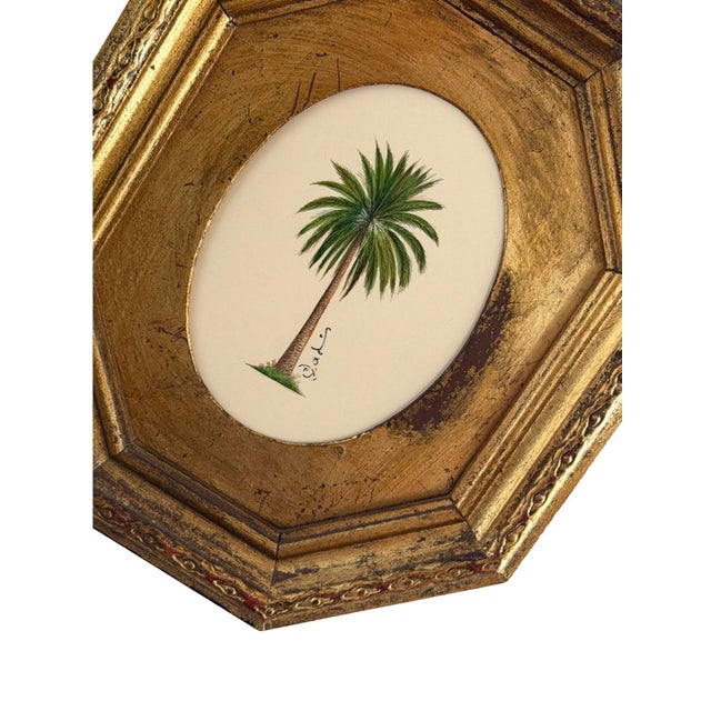 Original Hand-Painted Palm Tree Painting in a Vintage Italian Frame For Sale - Image 4 of 4
