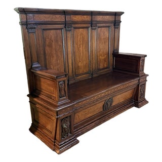 Antique Italian Renaissance Revival Walnut Wood Lettuccio Hall Bench For Sale