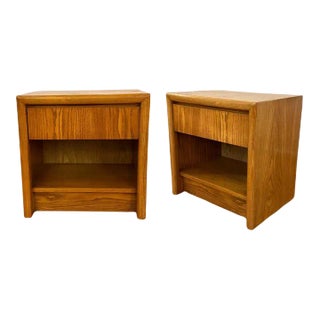 Pair of Blonde Oak Nightstands by Lane For Sale