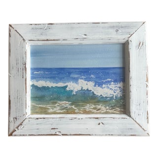 Signed Original Coastal Seascape Watercolor Framed Beach Wave Painting For Sale