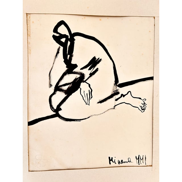 Early 21st Century Huddled Figure Ink on Bristol Board by Patricia Minerva Varga For Sale - Image 5 of 7