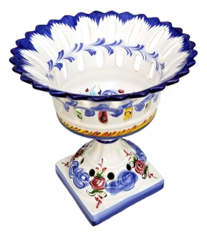 Vintage Portuguese Alcobaca Ceramic Reticulated Dish on Pedestal