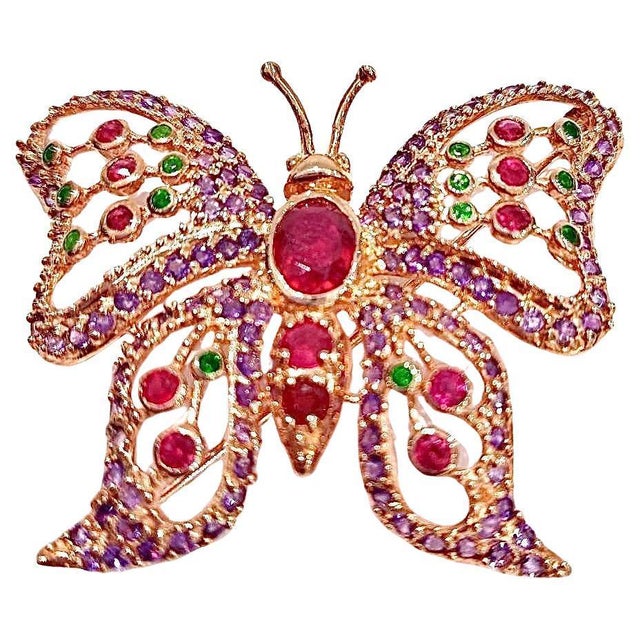 Bochic "Orient" Vintage Ruby & Emerald Brooch  18K Gold over Silver For Sale In New York - Image 6 of 6