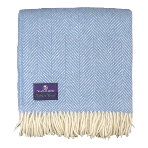 Highland Tweeds Wool Herringbone Throw - Sky Blue