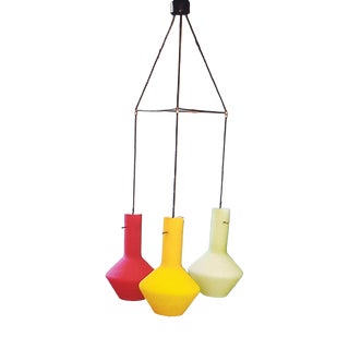 Italian Glass Hanging Lamp in Yellow, Red and Blue, 1960s For Sale