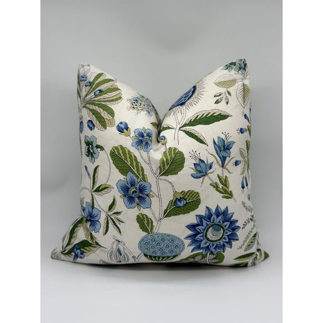 French Country Schumacher Roca Redonda 22x 22 Decorative Pillow Cover in Ivory and Blue For Sale - Image 3 of 8