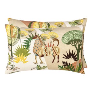 Scalamandre 22" x 14" Llamas Lumbar Pillow in Leaf Terracotta For Sale